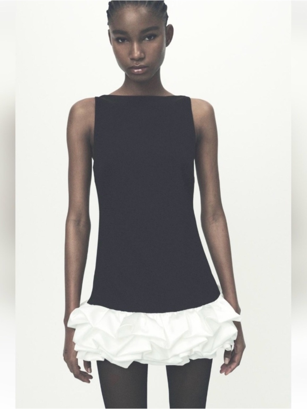 Zara Black Tank Top with White Ruffle Hem